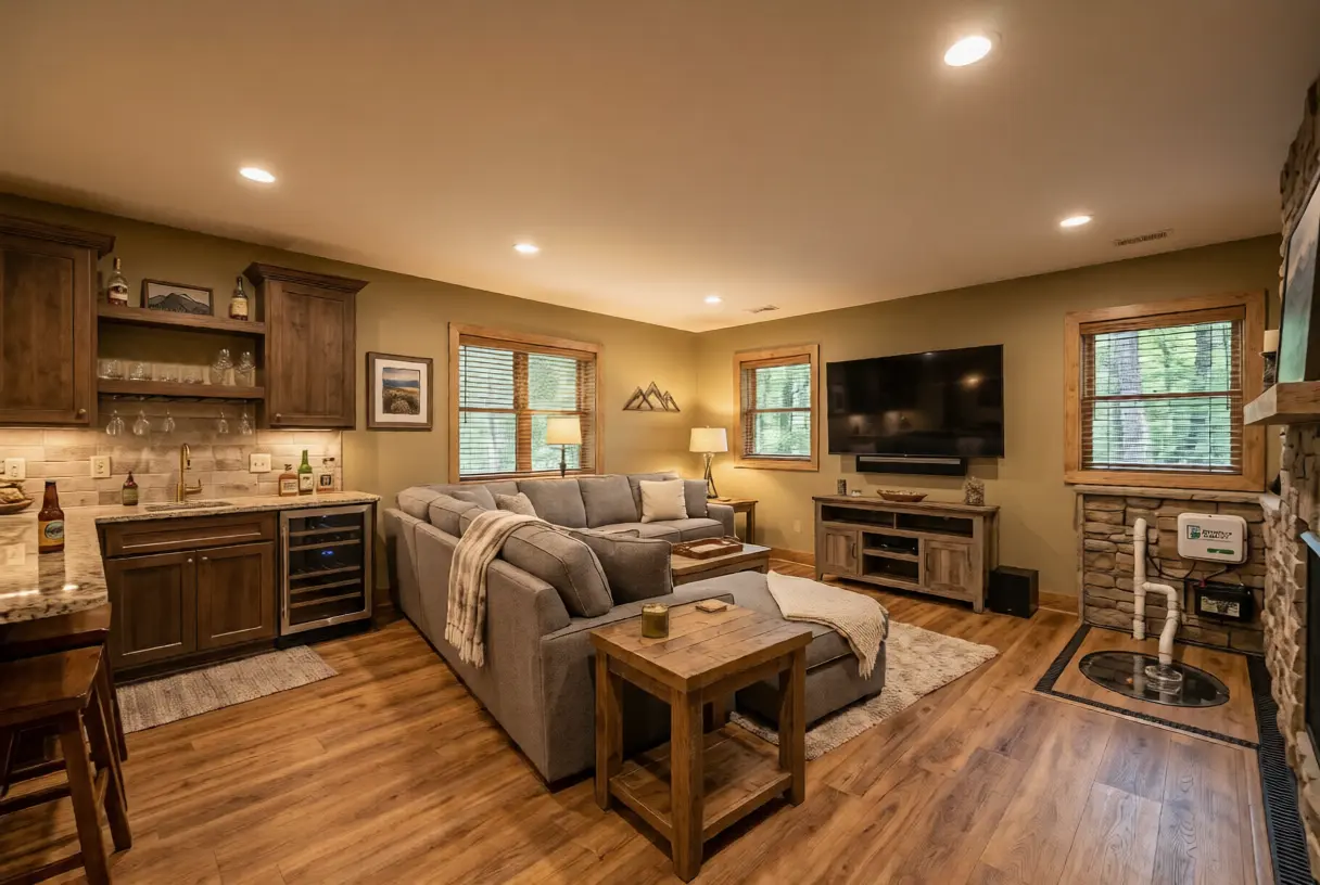 Finished basement remodel with moisture control in Western NC